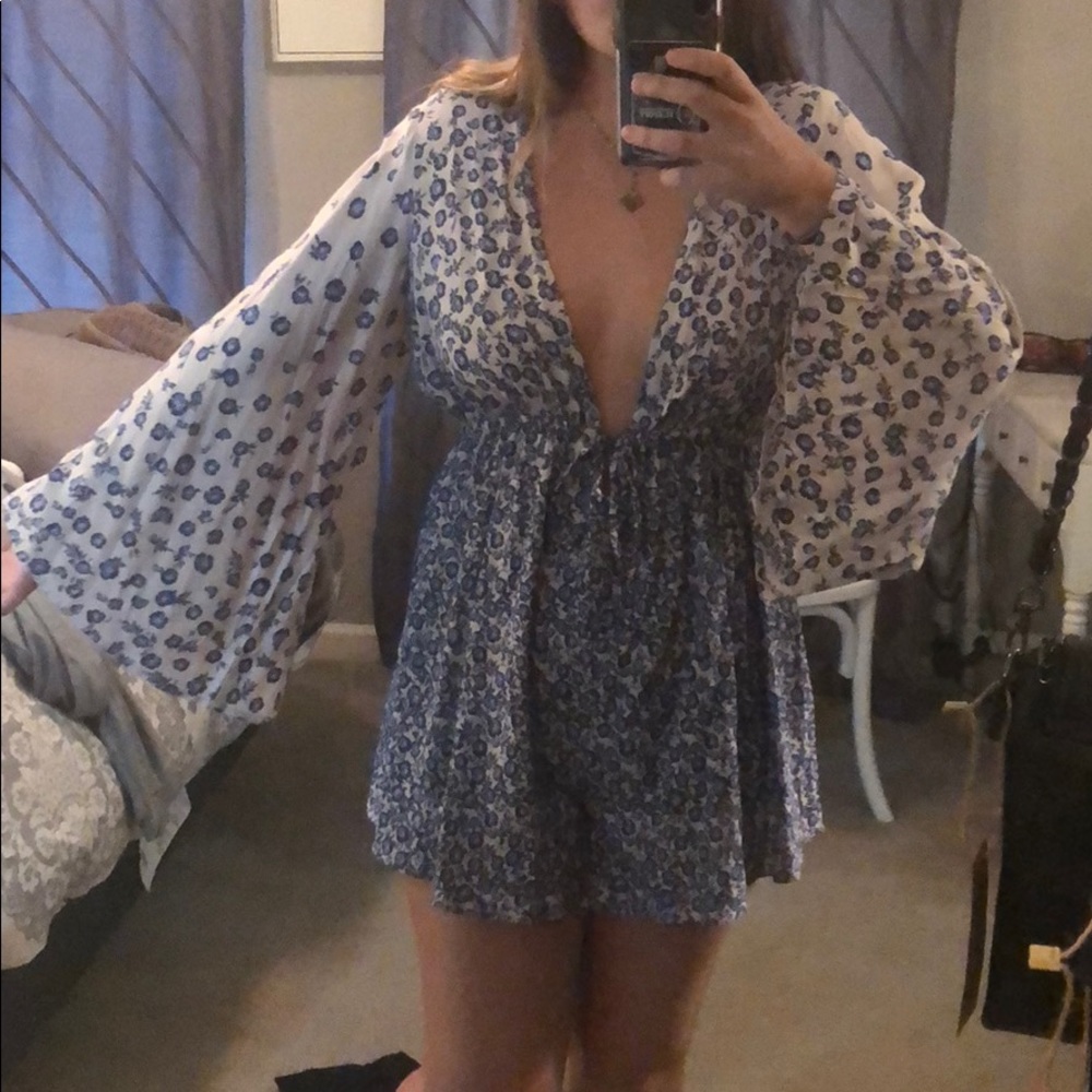 Blue floral long sleeved romper